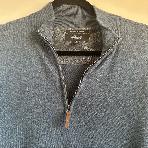 Nordstrom Men's Bluish Gray 1/4 Zip-Up Cotton/Cashmere Long Sleeve Sweater Sz M - Picture 1 of 8
